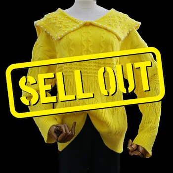 

LANMREM Korean style pullover sweater for Women 2020 Autumn winter solid beaded big lapel oose long sleeve kintted tops 2A861