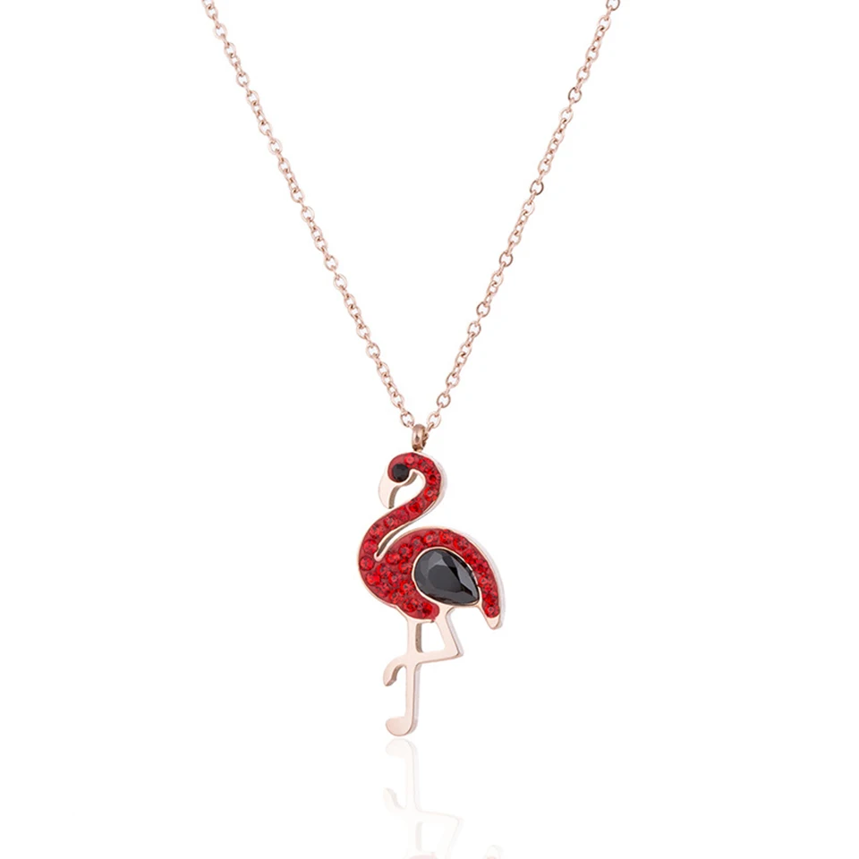 Красное ожерелье с подвеской фламинго, титановая цепочка из нержавеющей стали, ожерелье с инкрустированным кристаллом, модное Трендовое женское ювелирное изделие, подарок на день рождения