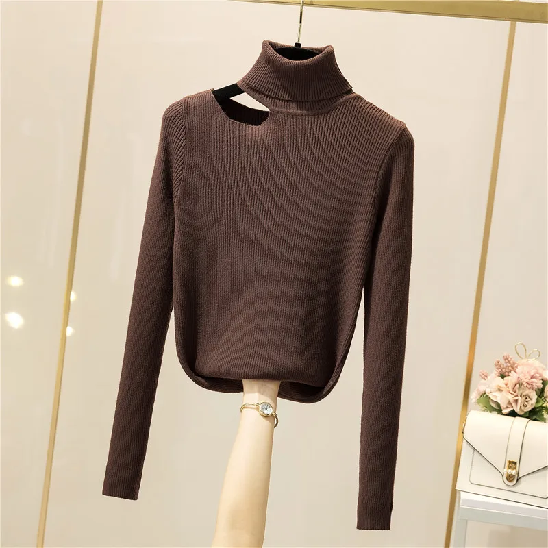 SINGREINY Autumn Turtleneck Knitted Pullovers Women Design Hollow Off Shoulder Slim Knit Tops Winter Fashion Korean Warm Sweater pullover sweater
