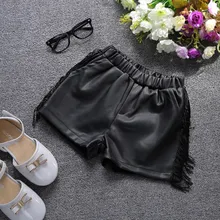 Шорты из искусственной кожи с кисточками для девочек; повседневные зимние однотонные шорты из плотного флиса для девочек-подростков; нижняя часть из искусственной кожи