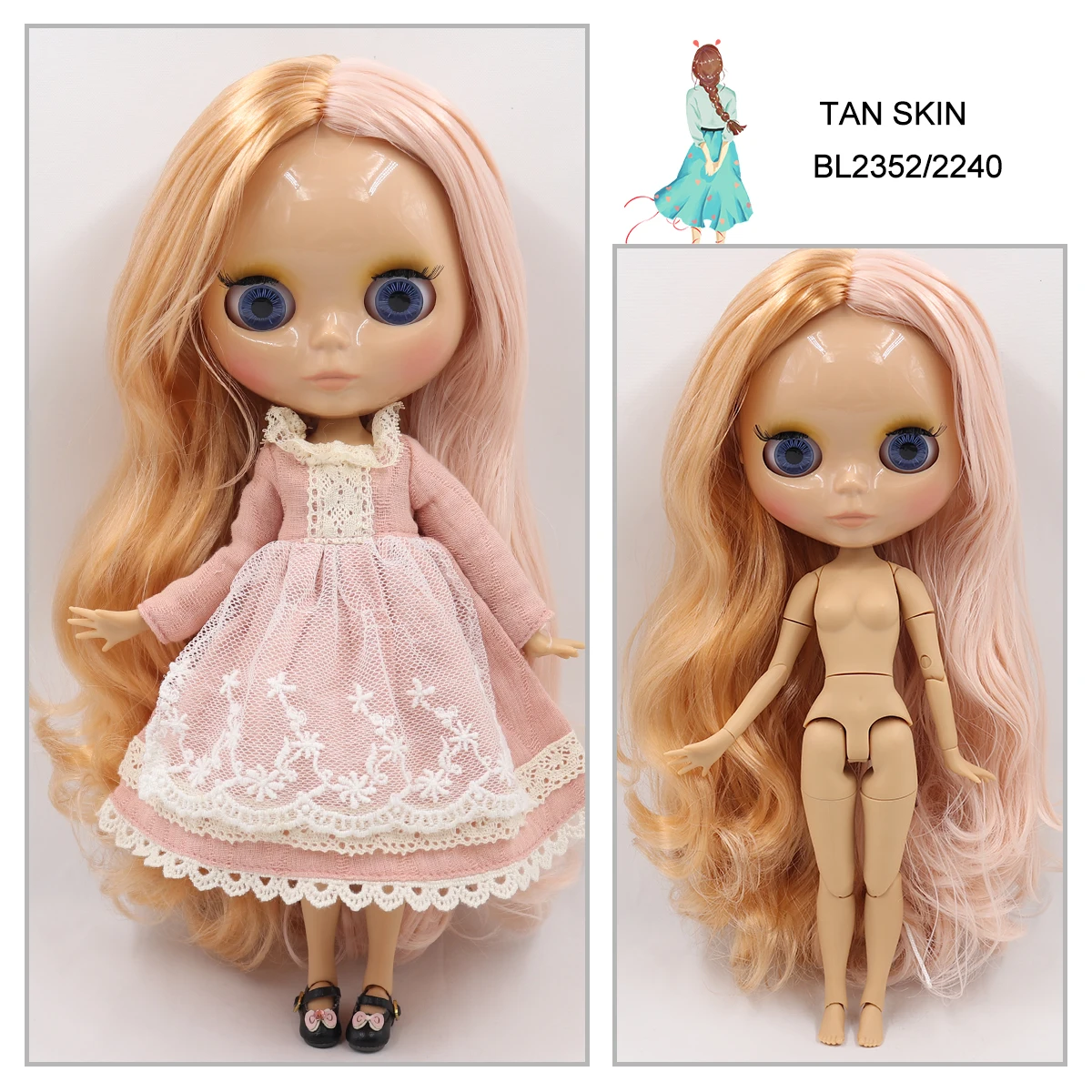 Neo Blythe Doll with Multi-Color Hair, Tan Skin, Shiny Face & Factory Jointed Body 1