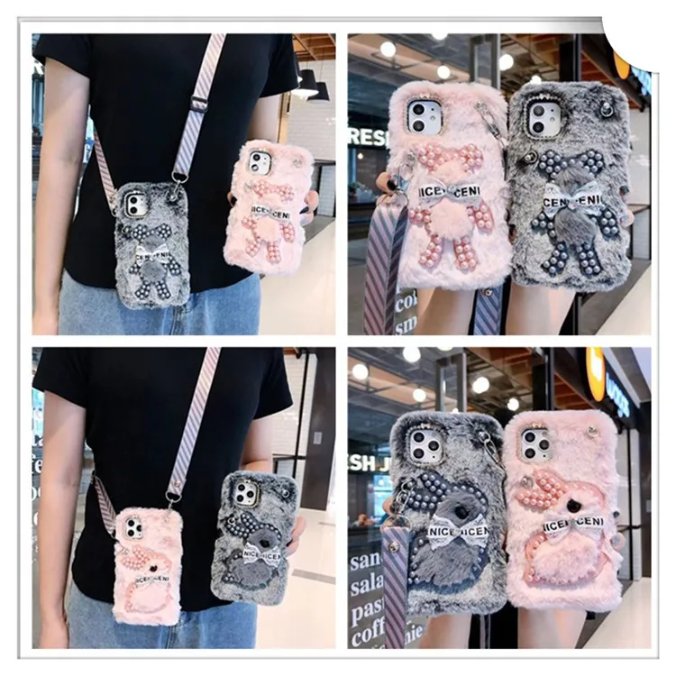 Подходит для IPHONE 6/7/8/11 крупнейших Чехол для мобильного телефона с плюшевой подкладкой ногтей шарик "Медведь", "Кролик", "набор, вы будете чувствовать себя в ней уютно
