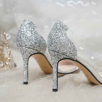 

Wedding Shoes Women's 2020 New Bridal Shoes Silver Paillette High Heels Thin Heeled Bridesmaid Wedding Shoes at Ordinary Times