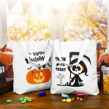 

Candy Bags 2 Pcs Halloween Goody Bags Lightweight Portable Canvas Bags Foldable Candy Bags for Halloween Haunt House
