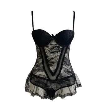 

Sexy Corset Bustier Siamese Opening Panties High Elasticity Lingerie Women Breathable Underwear Top Black Corset Dress Gothic