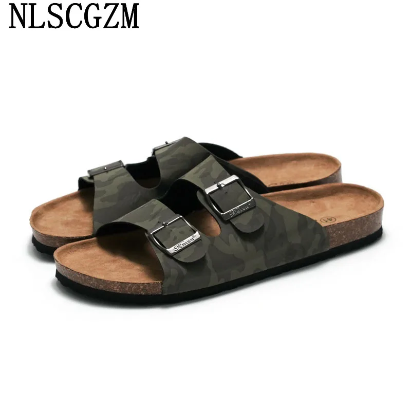 

Leather Slippers for Men 2024 Double Monk Strap Summer Shoes Men Footwear Slippers Man Unisex Massage Slippers Men Slides Shoes