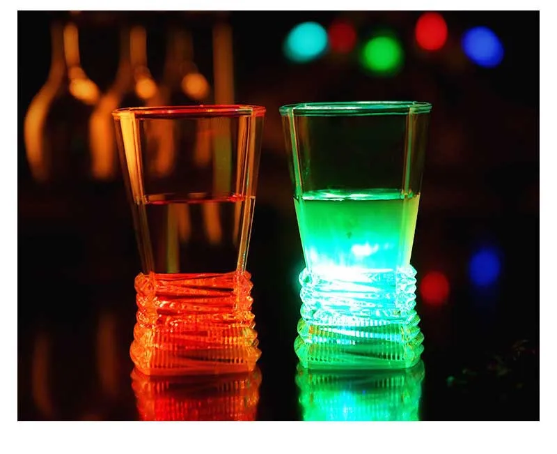 Water Gets Light LED Cold Light Glass Colorful Shining Glass Top Grade Wine Glass Square Mouth Flower Straight Cup Water Bright