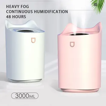 

Creative Atomizing Humidifier Air Purifier Bedroom Improve Drying 7 Colored Lights 3L Cat Ear Shape Humidifiers Desktop Office