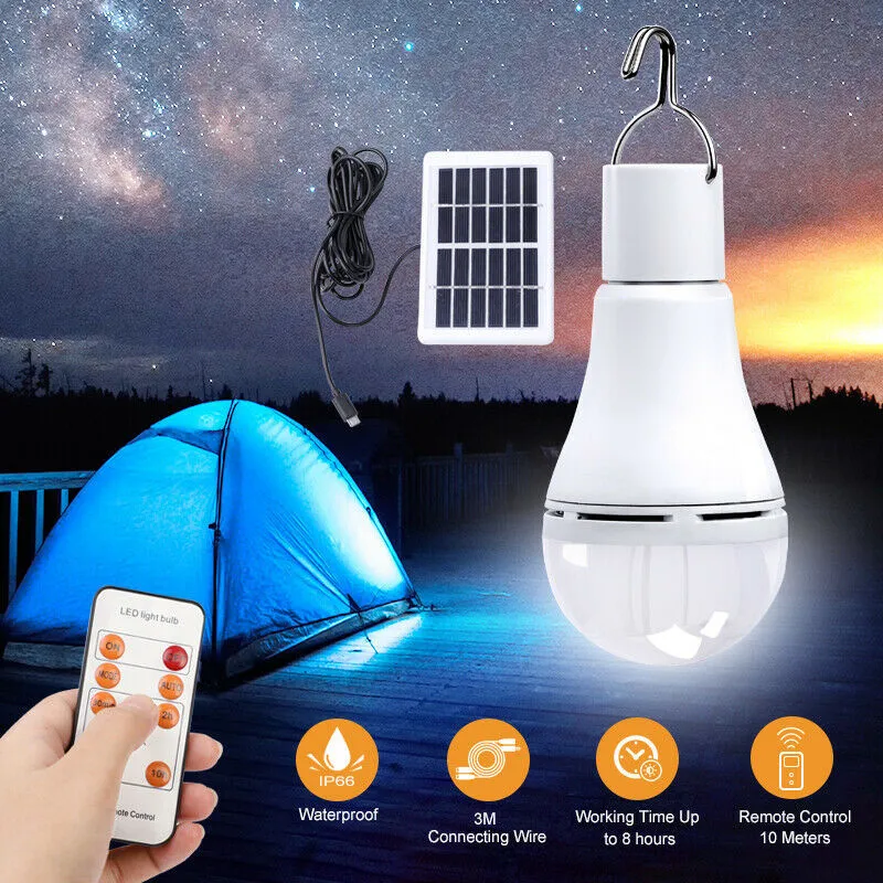 

ZANCAKA 9W LED Solar Rechargeable Portable Hangable Remote Control Light Control Bulb Garden Camping Tent Emergency Night Light