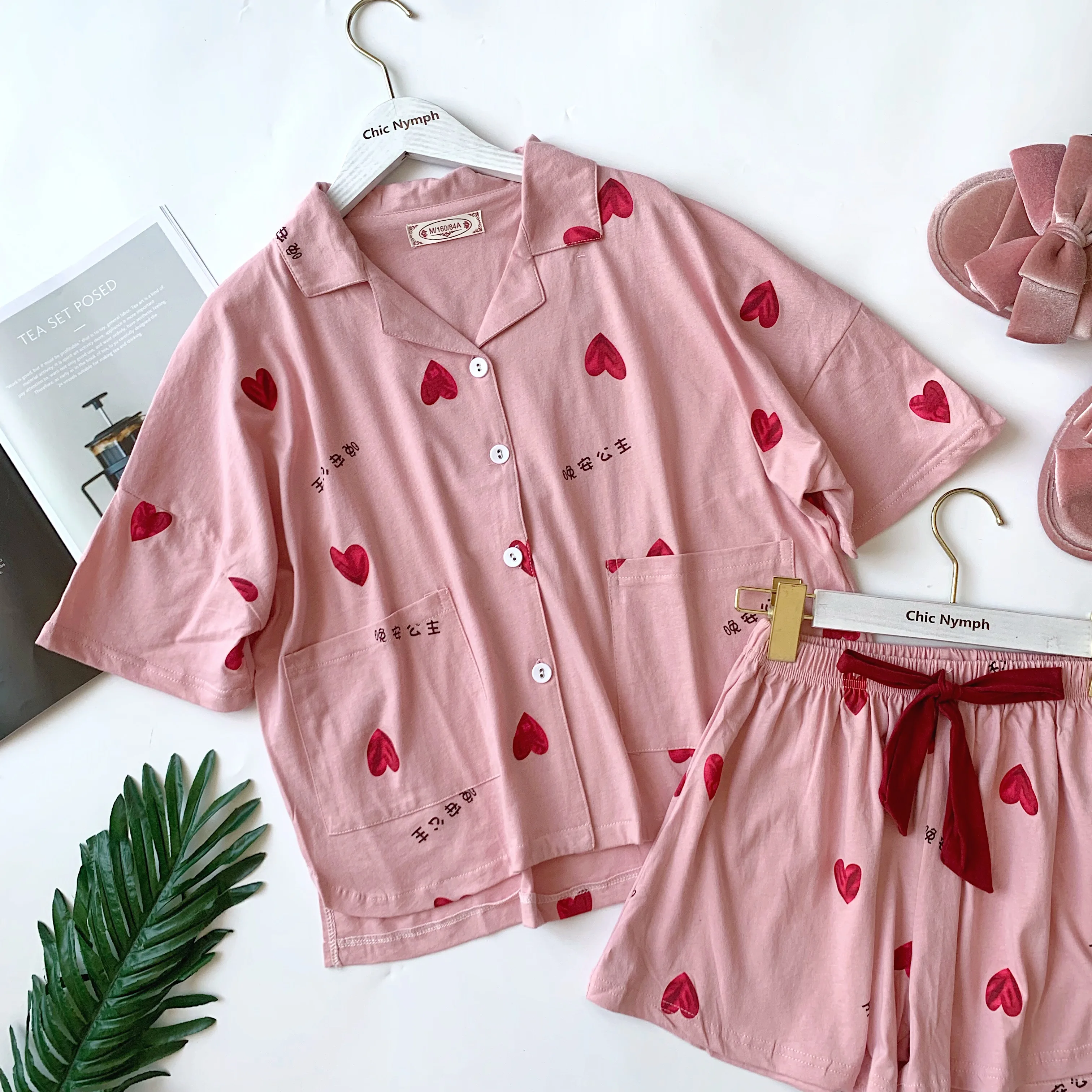 HaloSweet Хлопковая женская одежда для сна с коротким рукавом из двух частей домашний костюм Пижама женская Милая Пижама комплект шорты Домашняя одежда для женщин