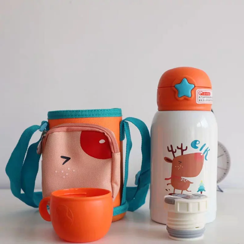 500ml Cartoon Children Thermos Cup Kettle with Shoulder Bag Korea Style Student Insulated Water Bottle Vacuum Hydro Flask - Цвет: A3