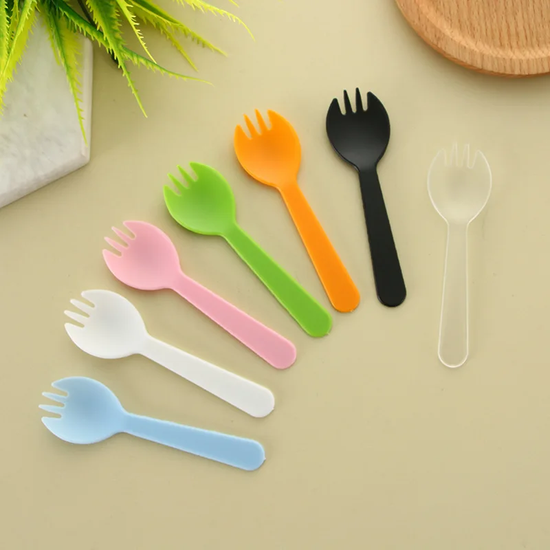 50pcs/set Disposable Plastic Spoons Forks for Cake Ice Cream Salad
