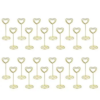 

24 Pack of Table Number Card Holders Photo Holder Stand Place Card Paper Menu Clips Holders, Gold Heart Shape