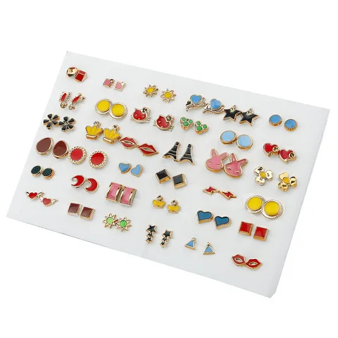 Randomly Mixed Silver Color Women Butterfly Bowknot Flower Heart Small Plastic Stud Earrings Sets For Girl Jewelry Part