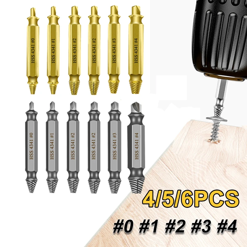 4/5/6 PCS Damaged Screw Extractor  Drill Bit Set Stripped Broken Screw Bolt Remover Extractor Easily Take Out Demolition Tools