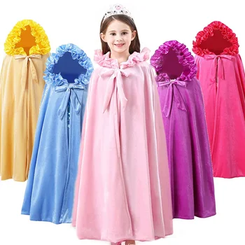 

MUABABY Girls Ruffles Hooded Cloak Elsa Sophia Anna Sleeping Beauty Belle Fancy Dress Up Coat Halloween Costume