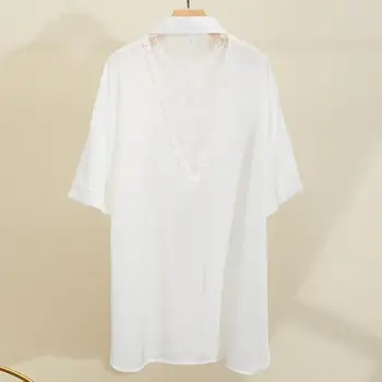 

Summer New Satin Sleepshirt Sexy Lace Home Clothing Nightgown Short White Women Sleepwear Nightdress Soft Intimate Lingerie