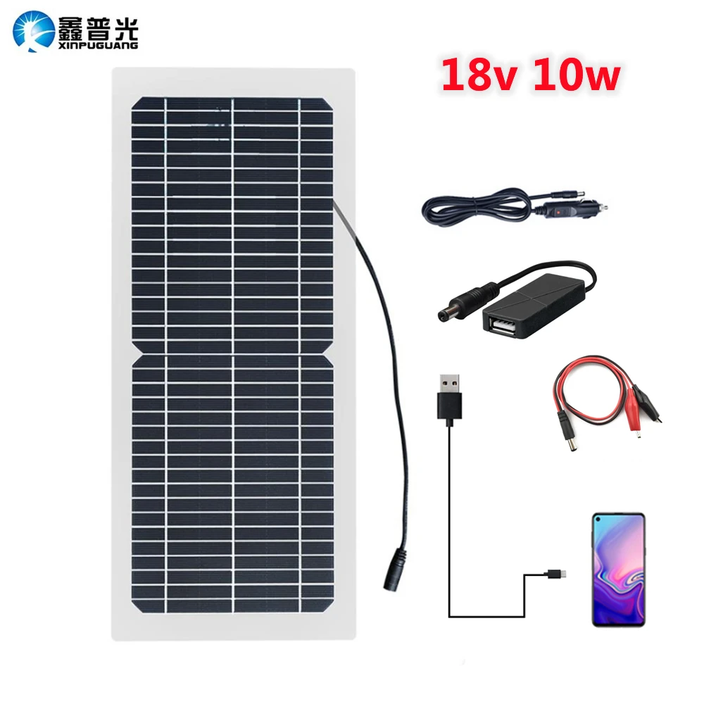 Portable 18V 10W Solar Charger Flexible Solar Panel Monocrystalline Cell Outdoor Cell Phone Power Bank Car Battery Charge