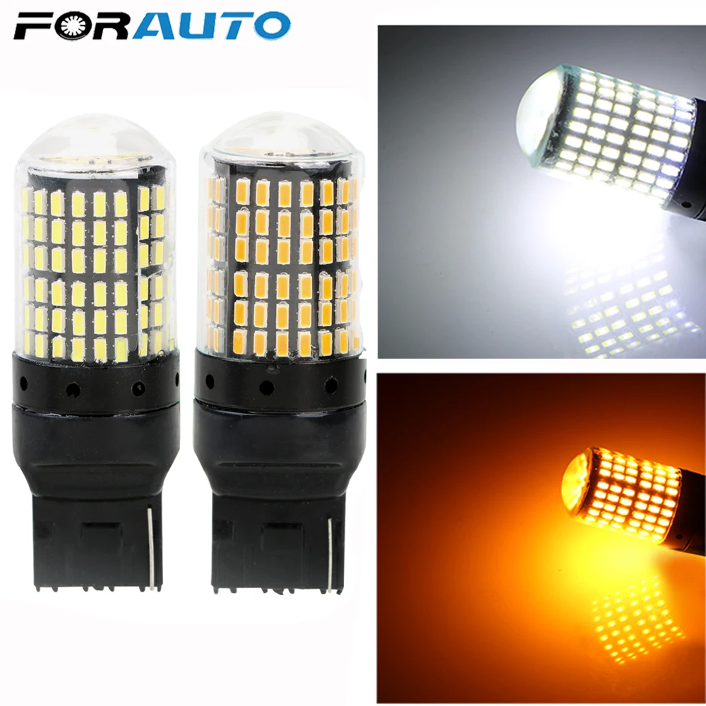 FORAUTO универсальные автомобильные поворотники, мигающие огни 3014 144 smd, парковочные огни, Автомобильный светодиодный светильник Canbus, сигнальная лампа 1157 7443 W21W