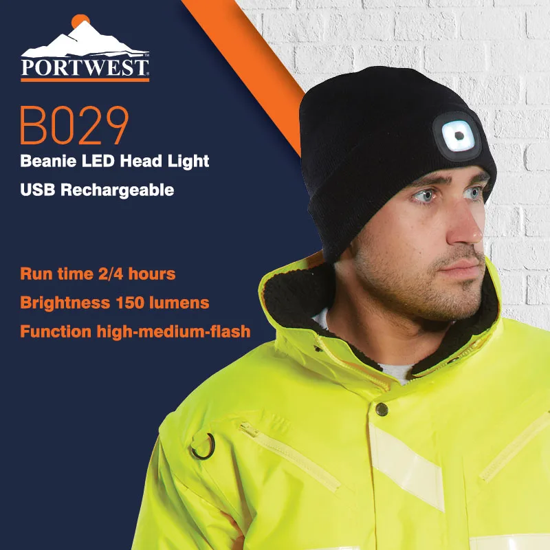 Portwest Beanie Hat with LED Head Light 
