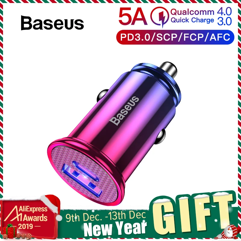 Baseus 30W Quick Charge 4.0 3.0 USB Car Charger For Xiao Mi9 Huawei Supercharge SCP QC4.0 QC3.0 Fast PD USB C Car Phone Charger