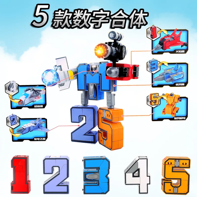 

With Numbers Transformation Robot Toys-Fit 1-5 with Numbers Toy Children Early Education Pocket Toy