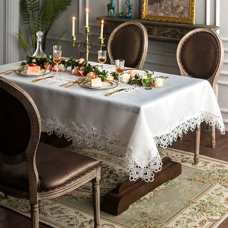  Proud Rose White Lace Table Cloth Cover Towel Table Runner Chair Cover Wedding Decoration Round Tab