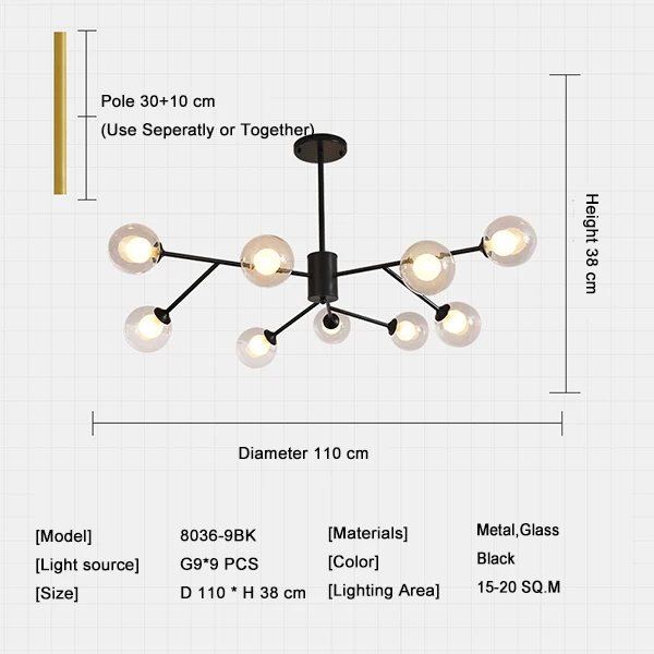 9 light Black Современная простая железная хрустальная люстра, светодиодный светильник, высокое качество, светодиодный светильник, хрустальные люстры, светодиодный светильник E27, люстра с подвеской/droplight - Цвет абажура: 9 light Black