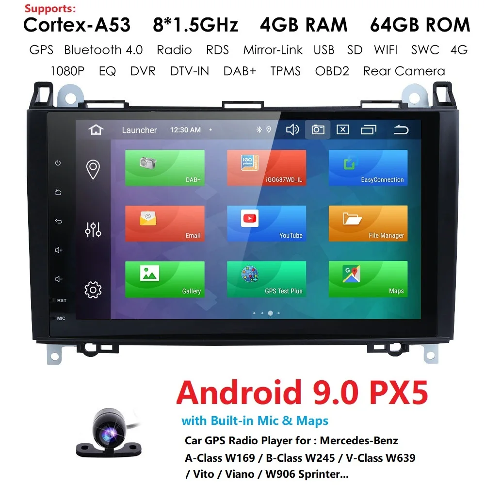 Android9.0 4+ 64 PX5 автомобильный nodvd плеер Радио для Mercedes Benz B200 A B класс W169 W245 Viano Vito W639 Sprinter W906 gps Navi RDS