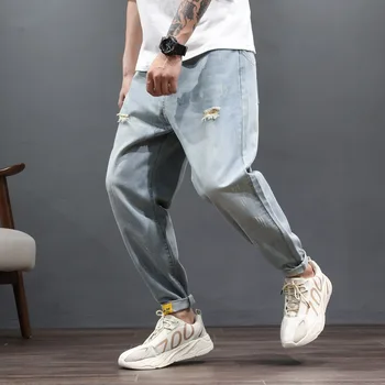 

Fashion Hole Plus Size Ankle Length Jeans Casual Loose Denim Jeans Solid Jeans Masculino