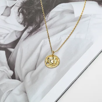 

Leouerry 925 Sterling Silver Round Coin Portrait Pendant Necklace Occident Short Clavicle Chain Necklaces for Women Fine Jewelry