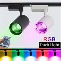 RGB LED Ceiling Track Light 12W/15W/20W Colorful COB Phase Wall Rail Spotlight Stage KTV Cloth Shop Track Lighting System AC220V 1