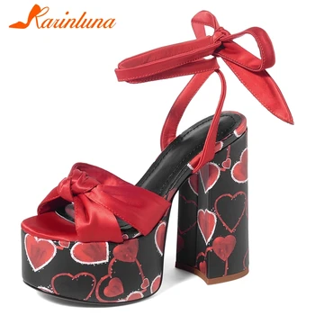 

Karinluna 2020 Fashion New Chunky High Heels Summer Sandals Woman Shoes Platform Lace Up High Quality Party Sandals Female