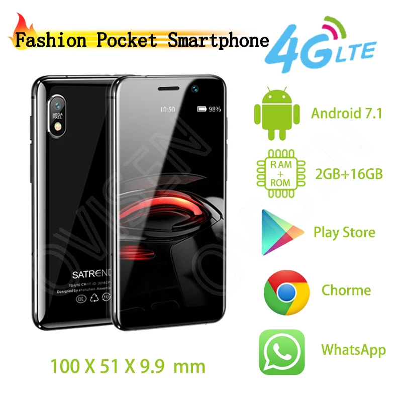 Двойной 4G Карманный смартфон Satrend S11 3,2 дюймов крошечный экран MTK6739 Android 7,1 мобильный телефон для детей Google Play Store