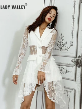 

Free shipping stitching lace perspective suit jacket irregular two-piece suit ladies spring and summer high waist shorts suit