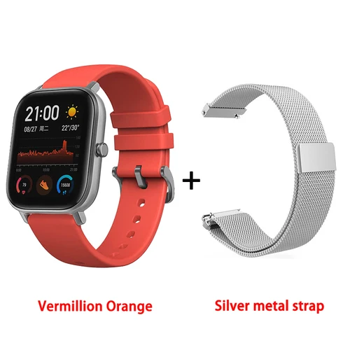 Amazfit GTS глобальная версия Смарт-часы для мужчин и женщин 5ATM водонепроницаемые часы для плавания под давлением для Xiaomi Android Phone IOS - Цвет: Orange add Silver M.