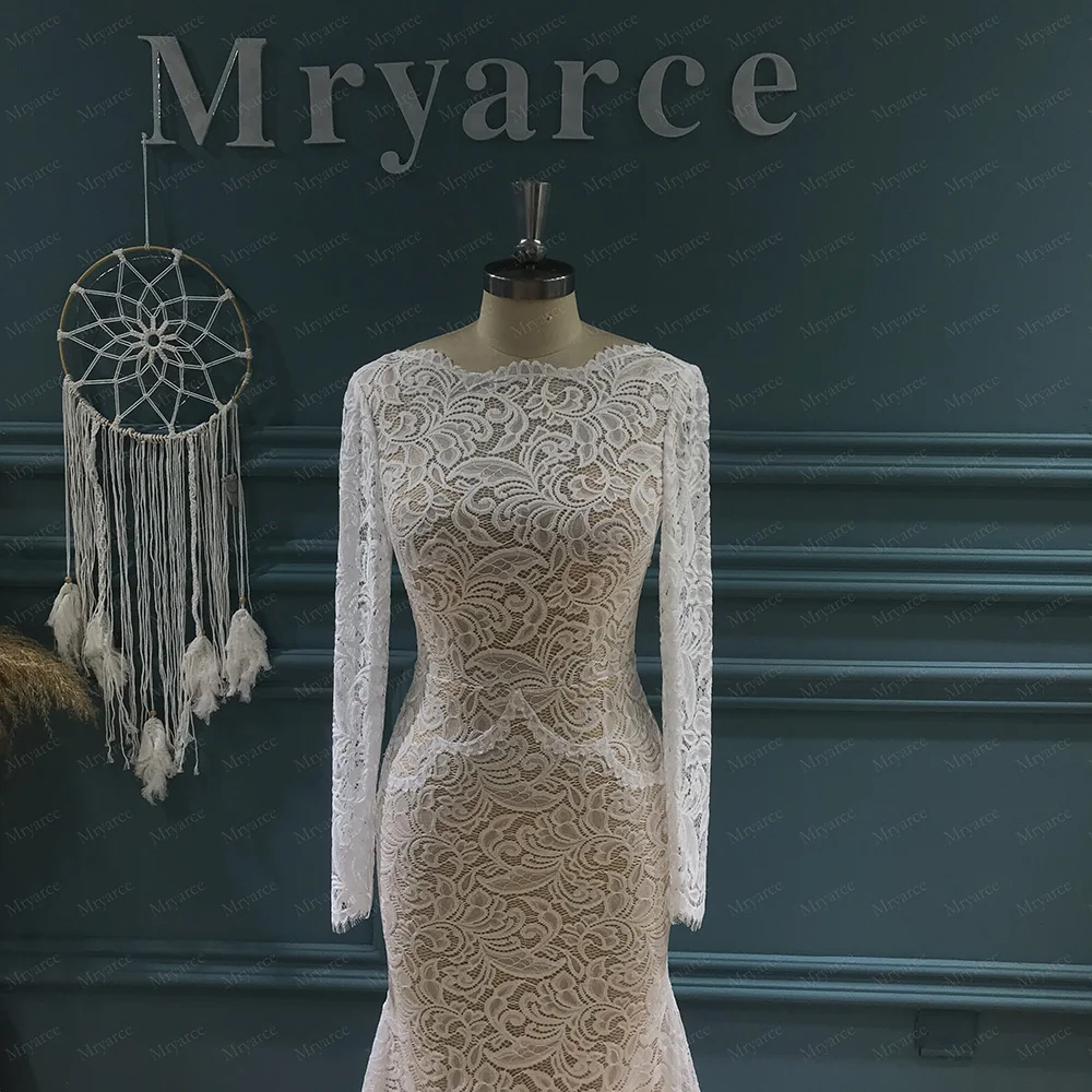 Mryarce 2022 Trending Flexible Long Sleeves Lace Bohemian Wedding Dress Open Back Bridal Gowns 2
