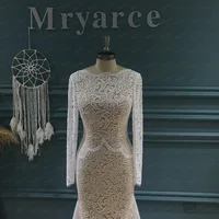 Mryarce 2022 Trending Flexible Long Sleeves Lace Bohemian Wedding Dress Open Back Bridal Gowns 2
