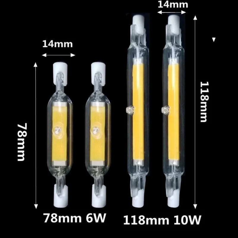 СВЕТОДИОДНЫЙ R7S стеклянная трубка 118 мм 78 мм с регулируемой яркостью вместо галогенной лампы Cob 220 В 110 В энергосберегающий мощный R7S светодиодный светильник 6 Вт 10 Вт