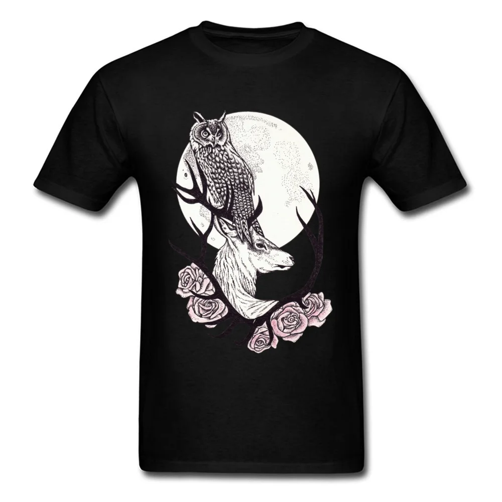 

Deer Spirit Street Tshirts Owl Moon Men's Summer/Fall Tops & Tees Geek Tee-Shirts Short Sleeve Round Collar Brand Tee Shirts