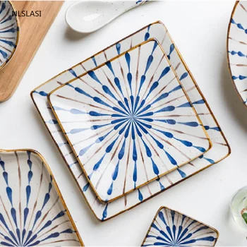 

Japanese-style Fireworks Hand-painted Home Round Ceramic Plate Breakfast Dessert Fruit Salad Decoration Hanging Cutlery Plate