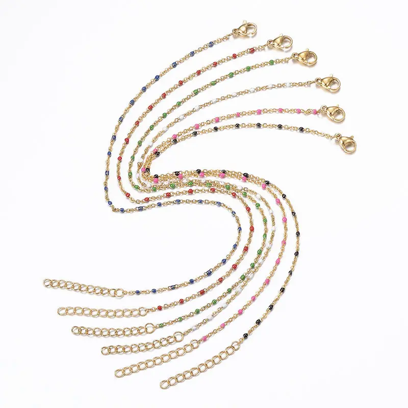 1 PC Fashion Stainless Steel Anklet Enamel Gold Multicolor On Foot Ankle Bracelets Women Men Leg Link Chain Jewelry 23cm Long