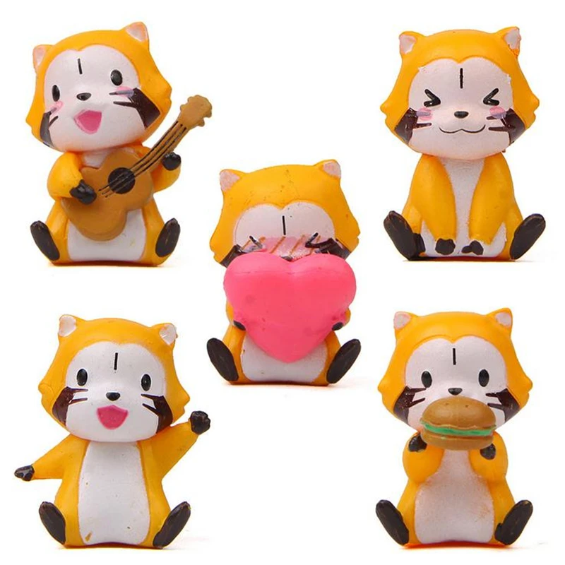 5pcs Little Raccoon Model 2.5*3.7cm Cute PVC Figure Dolls Lovely Birthday Collection Kids Toys Gift