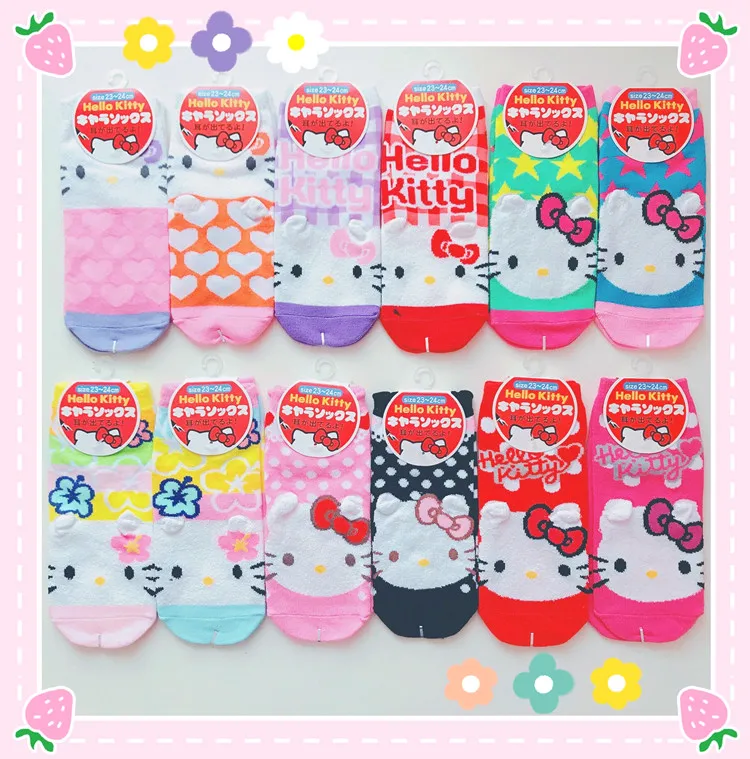 Hello kitty/носки женские милые хлопковые носки с рисунками Hello носок с изображением котенка для девочек, рождественский подарок, Прямая поставка