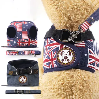 

Pet cowboys strap vest adjustable dog leash with fashion denim fabric suit for small medium large dogs supplies chest strap set