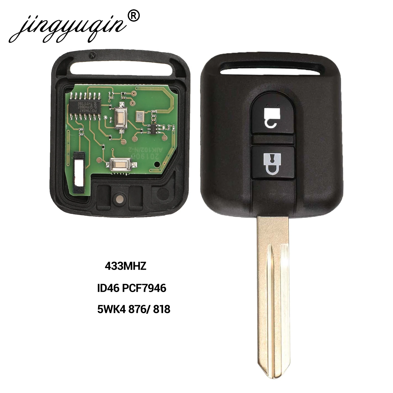 

5pcs 2 Button 433Mhz ID46 PCF7946 Chip Remote Car Key Fob For Nissan Elgrand X-TRAIL Qashqai Navara Micra Note NV200 car key