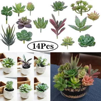 

14pcs Small Artificial Succulent Flocked Plant Fake Lotus Landscape Home Decor Simulation Succulents Random Type