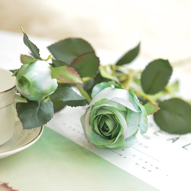 Xuanxiaotong 66 см Шелковая в стиле ретро, болгарская роза, искусственные цветы, ветви для рождества, дома, осени, Декор, свадебные украшения, дешевые цветы - Цвет: green