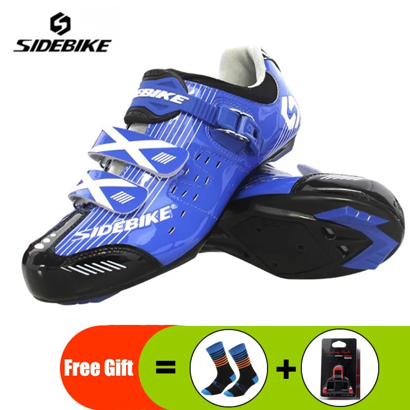 add gift SIDEBIKE/велосипедная обувь для шоссейного велосипеда; комплект с педалью; Ультралегкая дышащая профессиональная противоскользящая обувь; самоблокирующаяся спортивная обувь; sapatilha ciclismo - Цвет: add gift