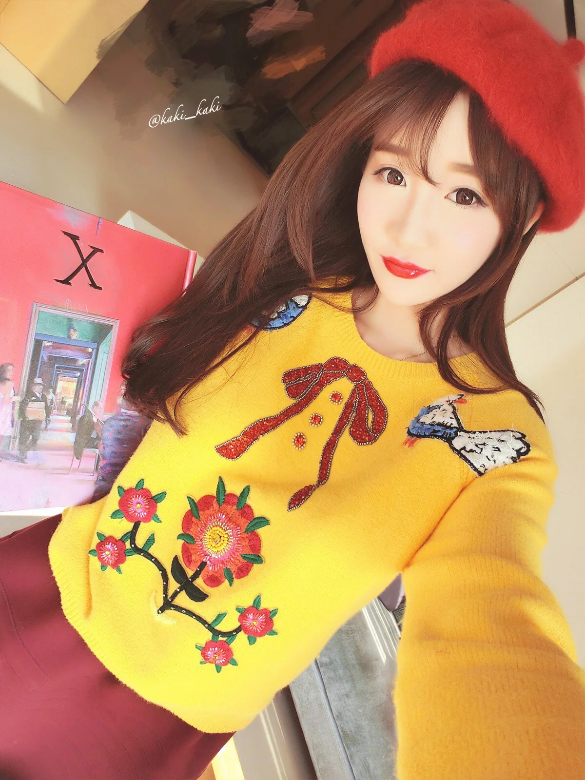 Women Embroidery Yellow Sweater Bird Floral Embroidered Beading Bowknot O-neck Pullovers High Quality Autumn Winter Knit Sweater